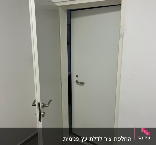 שתי דלתות לבנות עם ידיות מתכת